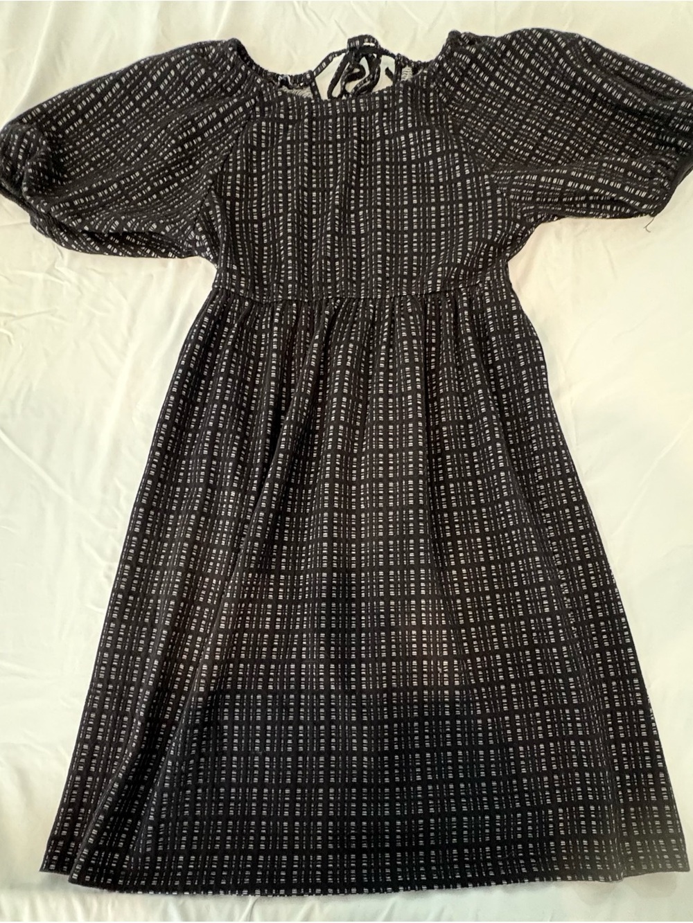 Zara Black & White Textured Midi Dress Size M Short Sleeve Boho